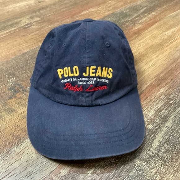 Rare VTG Polo Ralph Lauren Jeans Spell Out Cursive Strapback Hat 90s OSFM